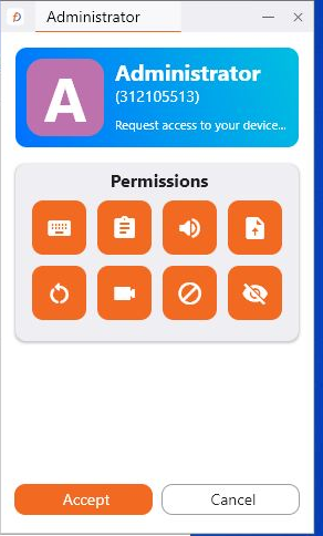 The connection request: click Accept