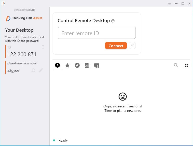 The main window: your ID is on the left, under Your Desktop